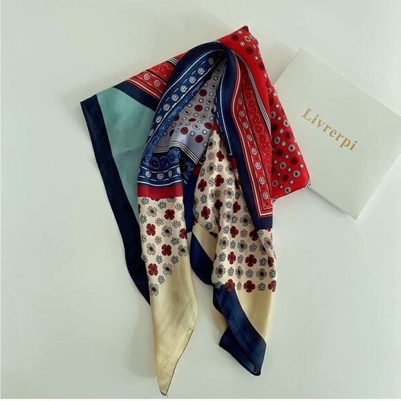 Red Pattern Silky Scarf  - Picture 1 of 3